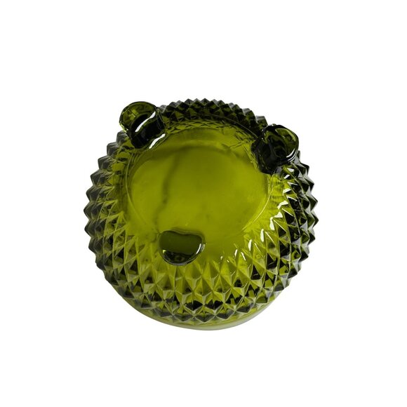 Vintage Indiana Glass Diamond Point Bowl, Avocado Green Footed Candy Dish, Mid-C - Picture 3 of 6